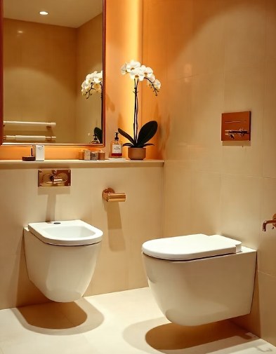 Modern bathroom, cleaned and sanitized